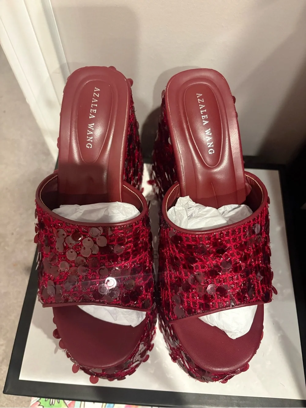 Azalea Wang Betsey Platform Sequin Wedge Sandal - Red